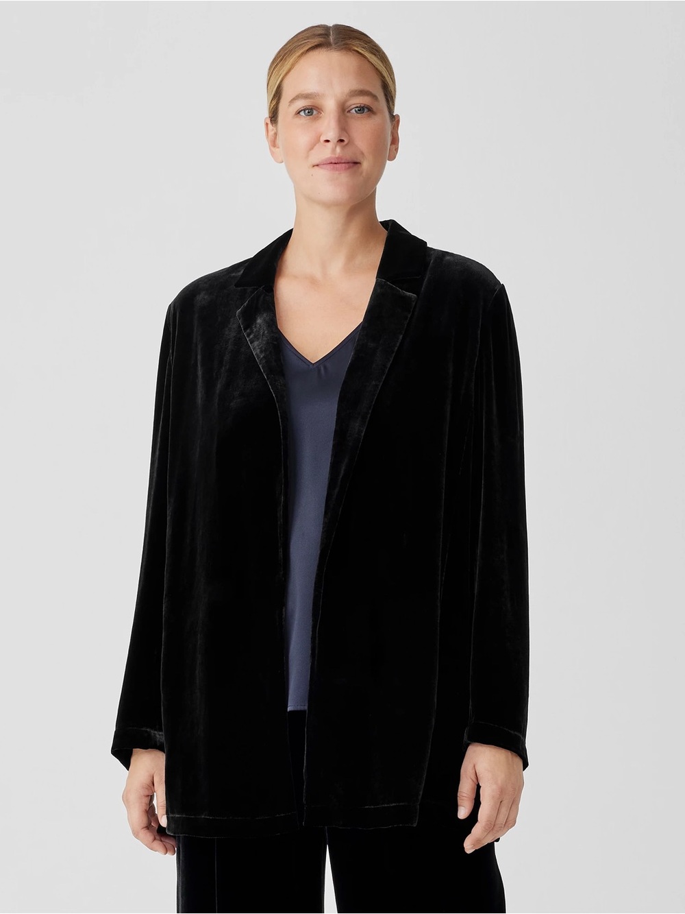NWT Eileen Fisher Black Velvet Open-Front Blazer
